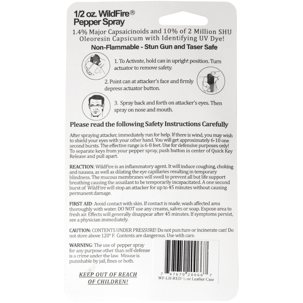 Wildfire 1.4% MC 1/2 oz pepper spray leatherette holster and quick release keychain red view 3